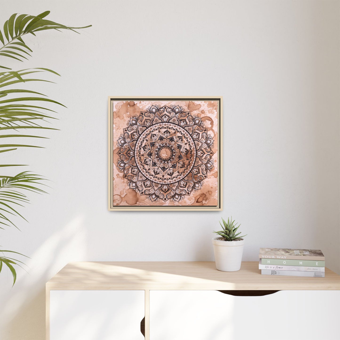 "Espresso Beans" Mandala Wall Art Canvas — Brown Watercolor Framed Print