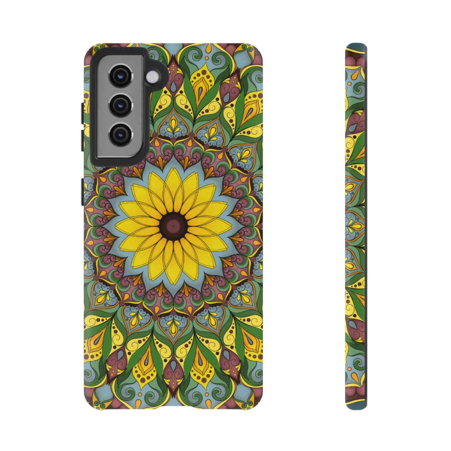 "Black Eyed Susan" Mandala Phone Case — Floral Boho Tough Case