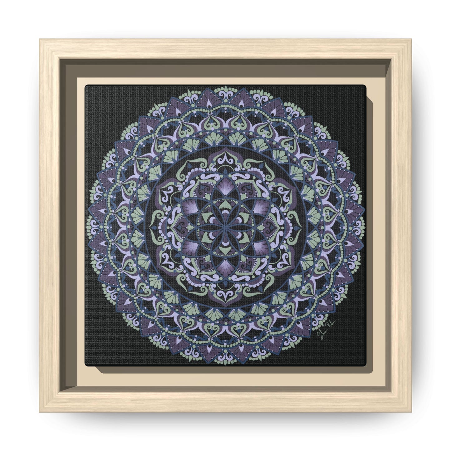Framed "Wisteria Bloom" Mandala Wall Art — Purple Floral Geometric Canvas