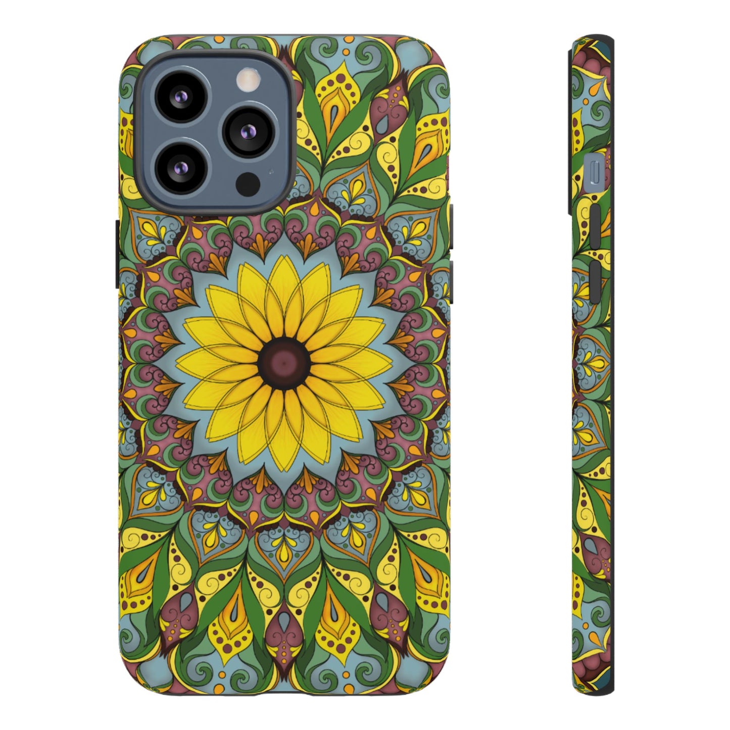 "Black Eyed Susan" Mandala Phone Case — Floral Boho Tough Case