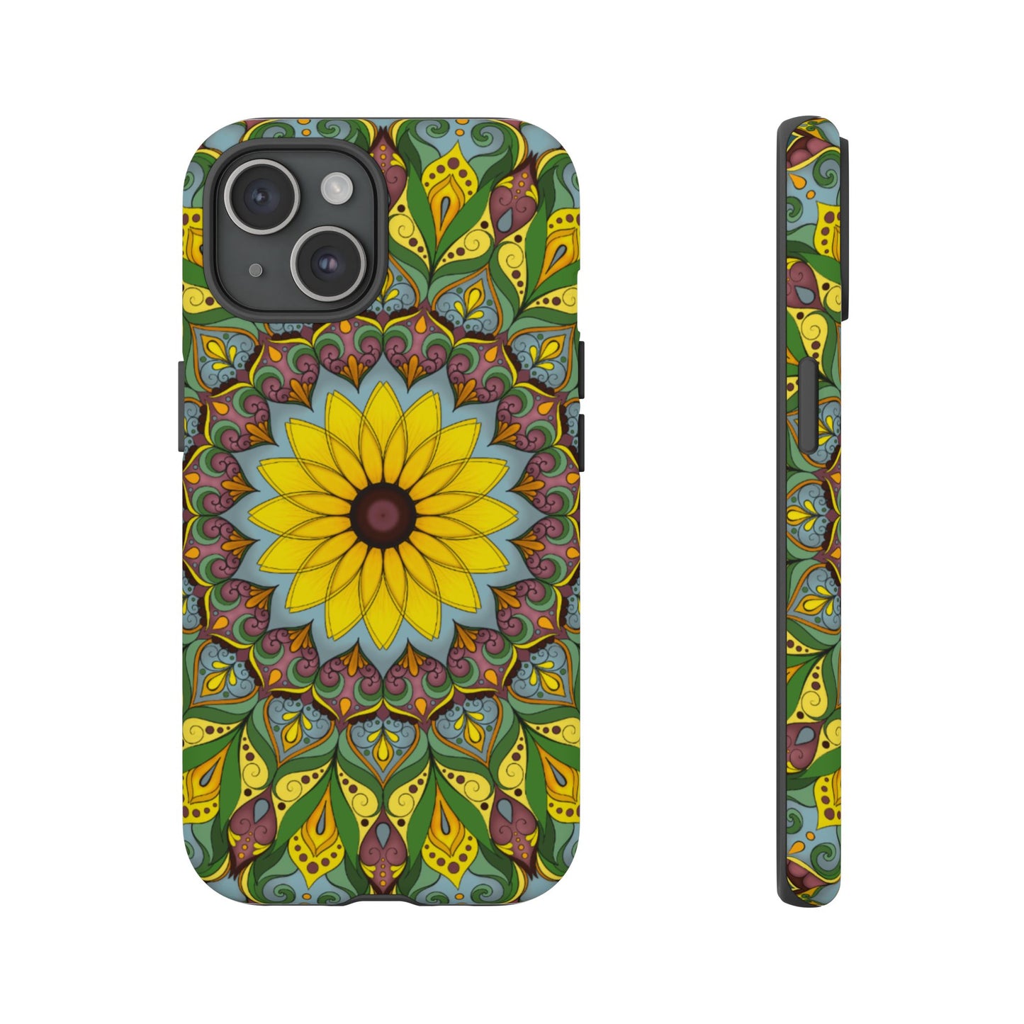 "Black Eyed Susan" Mandala Phone Case — Floral Boho Tough Case