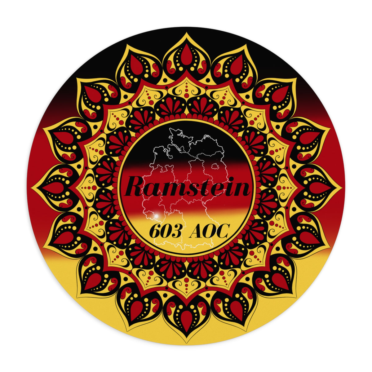 Rammstein Germany Flag Mandala Round Mouse Pad – 603 AOC Military Souvenir