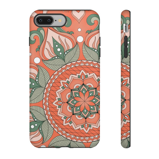 "Persimmon" Mandala Floral Phone Case — Boho Coral Green Protective Cover