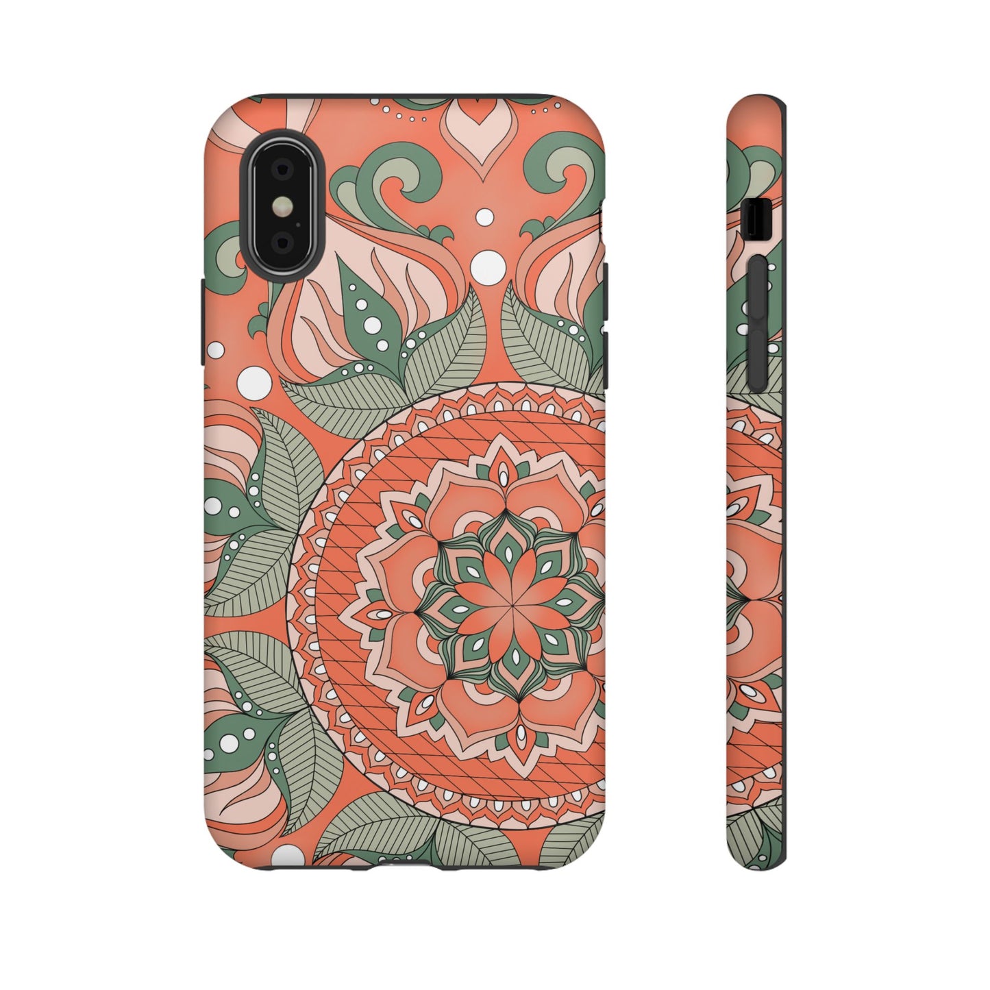 "Persimmon" Mandala Floral Phone Case — Boho Coral Green Protective Cover
