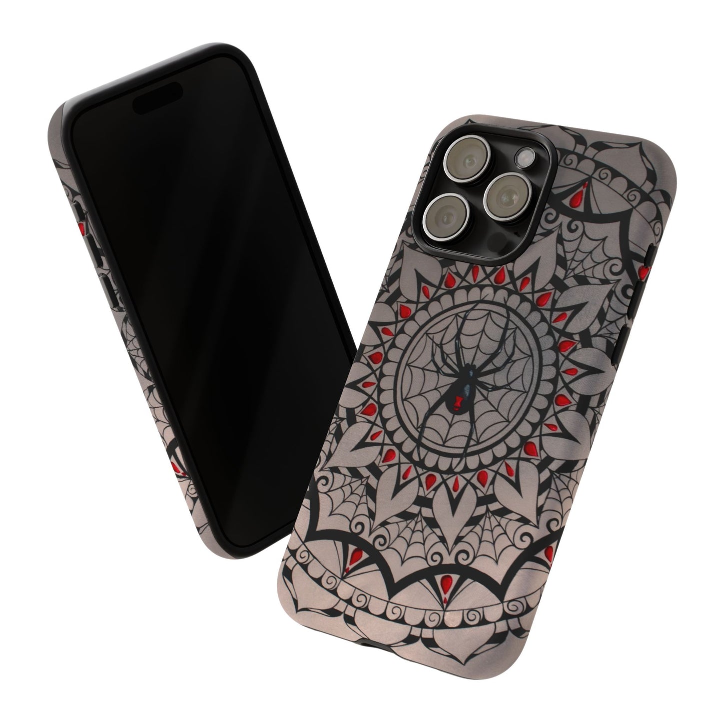 Mandala Spider Tough Phone Case - Gothic Red & Black Protective Cover