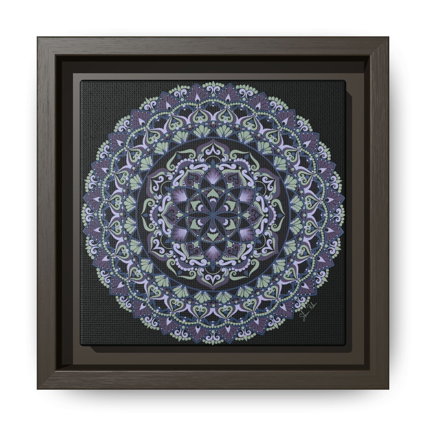 Framed "Wisteria Bloom" Mandala Wall Art — Purple Floral Geometric Canvas