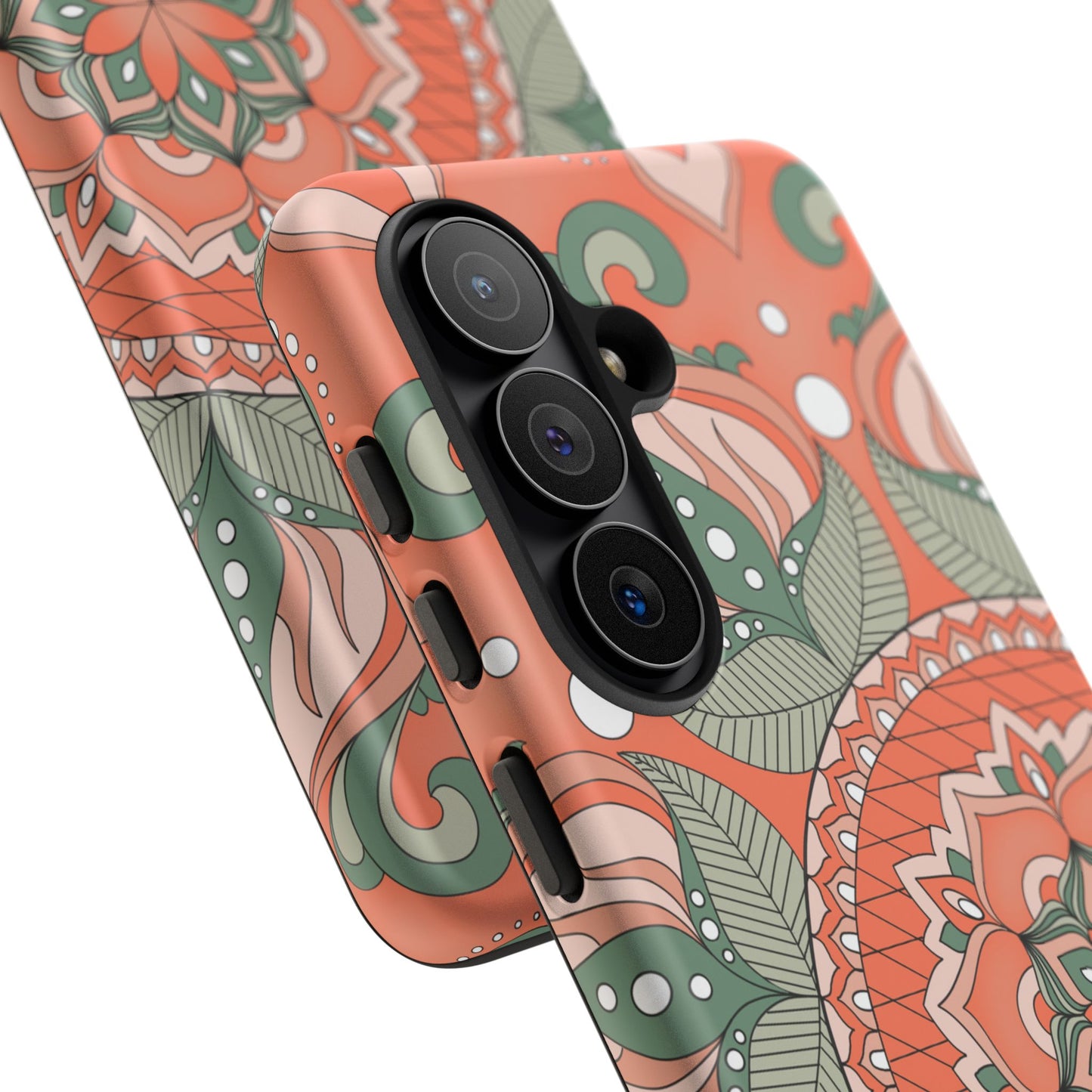 "Persimmon" Mandala Floral Phone Case — Boho Coral Green Protective Cover
