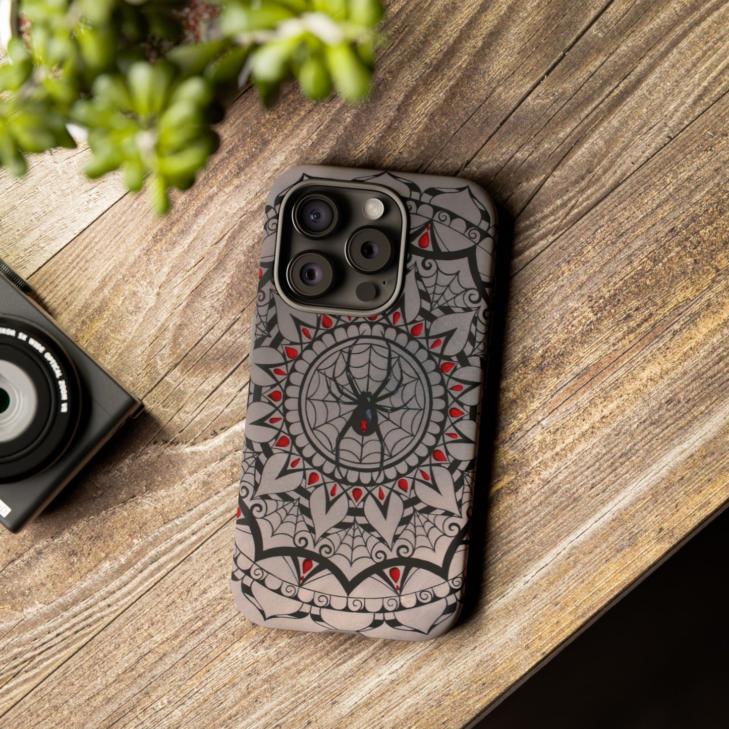 Mandala Spider Tough Phone Case - Gothic Red & Black Protective Cover