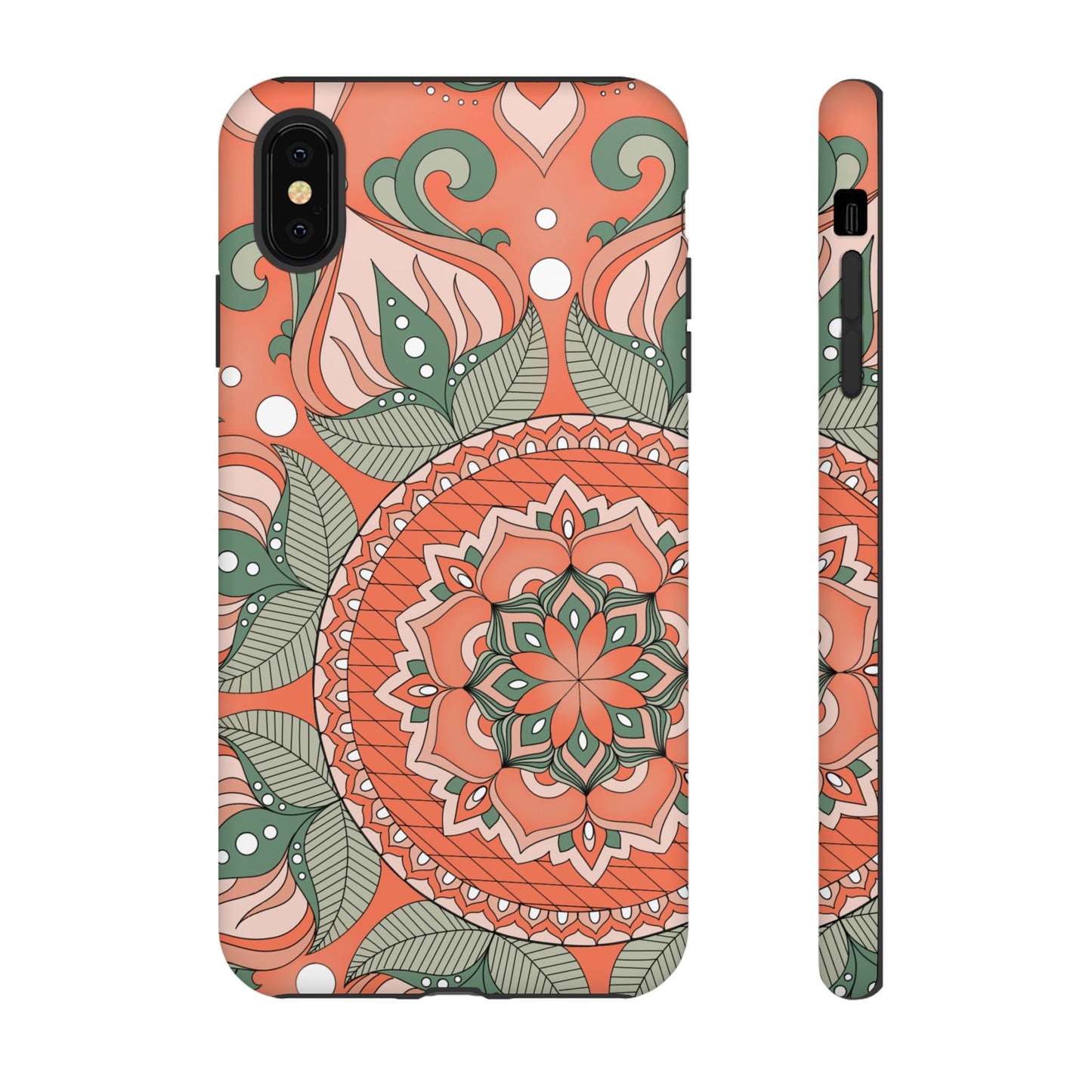 "Persimmon" Mandala Floral Phone Case — Boho Coral Green Protective Cover