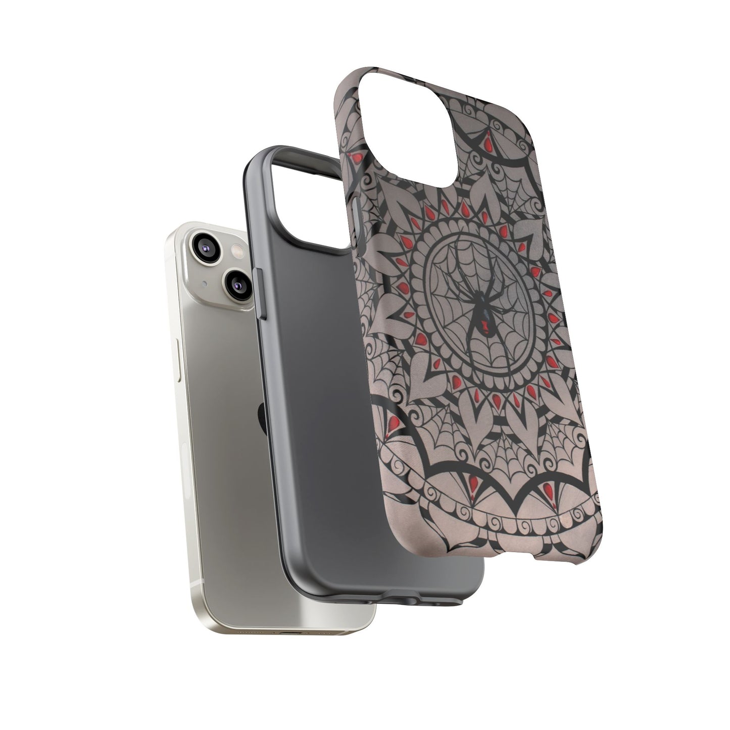 Mandala Spider Tough Phone Case - Gothic Red & Black Protective Cover