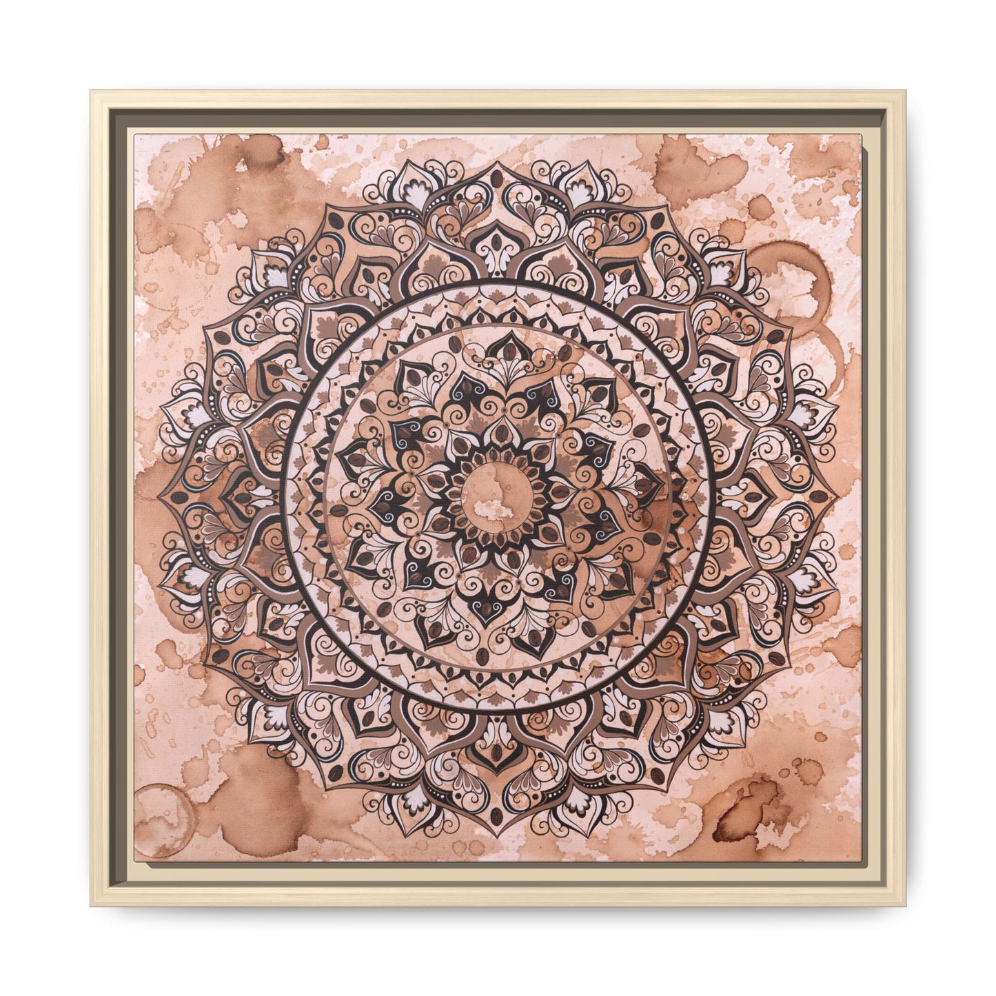 "Espresso Beans" Mandala Wall Art Canvas — Brown Watercolor Framed Print