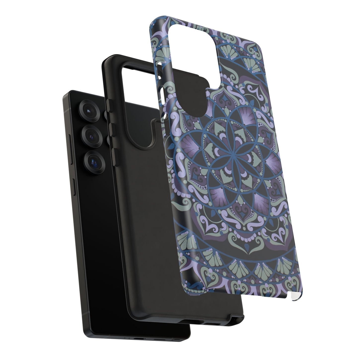 "Wisteria Bloom" Mandala Floral Tough Phone Case — Purple Blue Boho Protective Cover