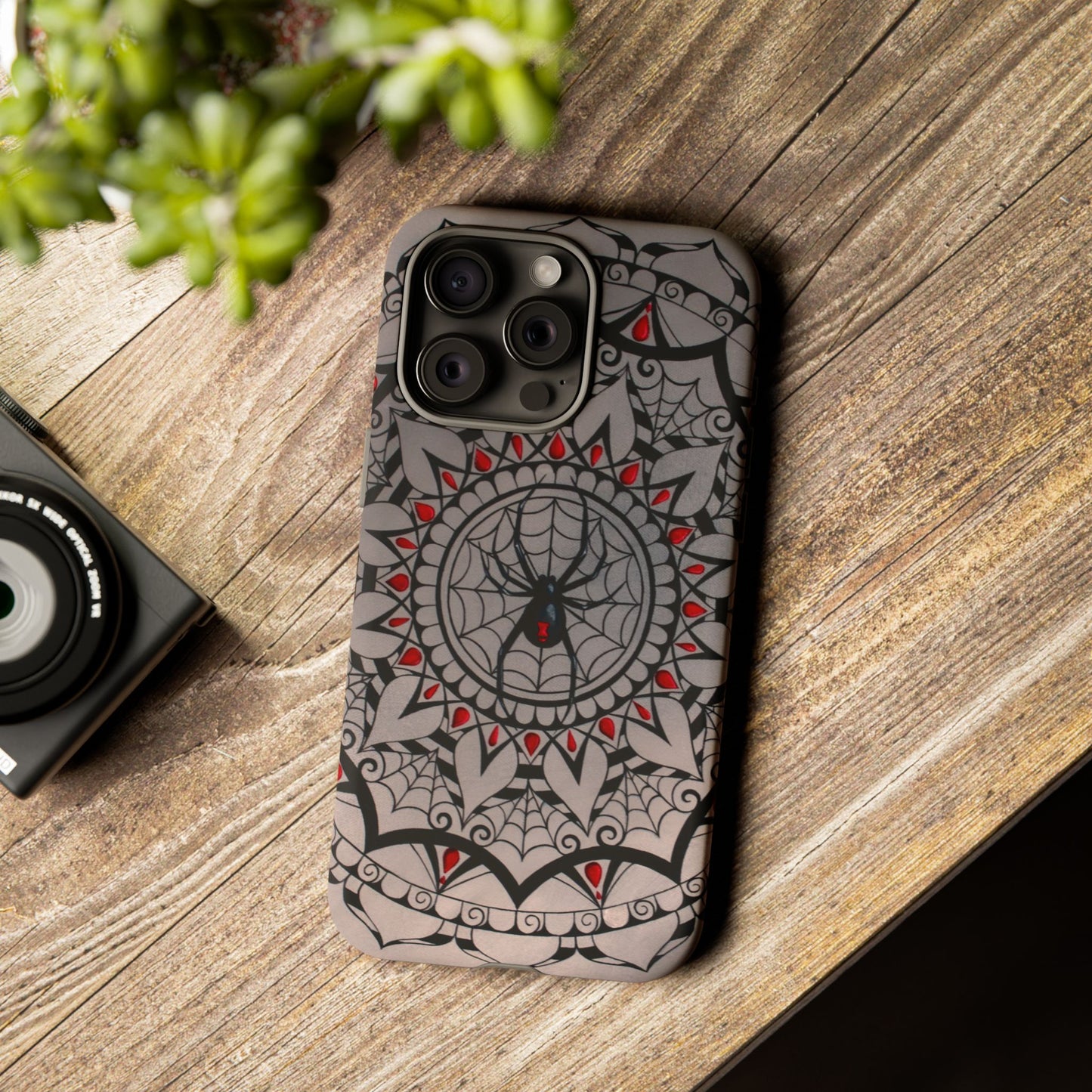Mandala Spider Tough Phone Case - Gothic Red & Black Protective Cover