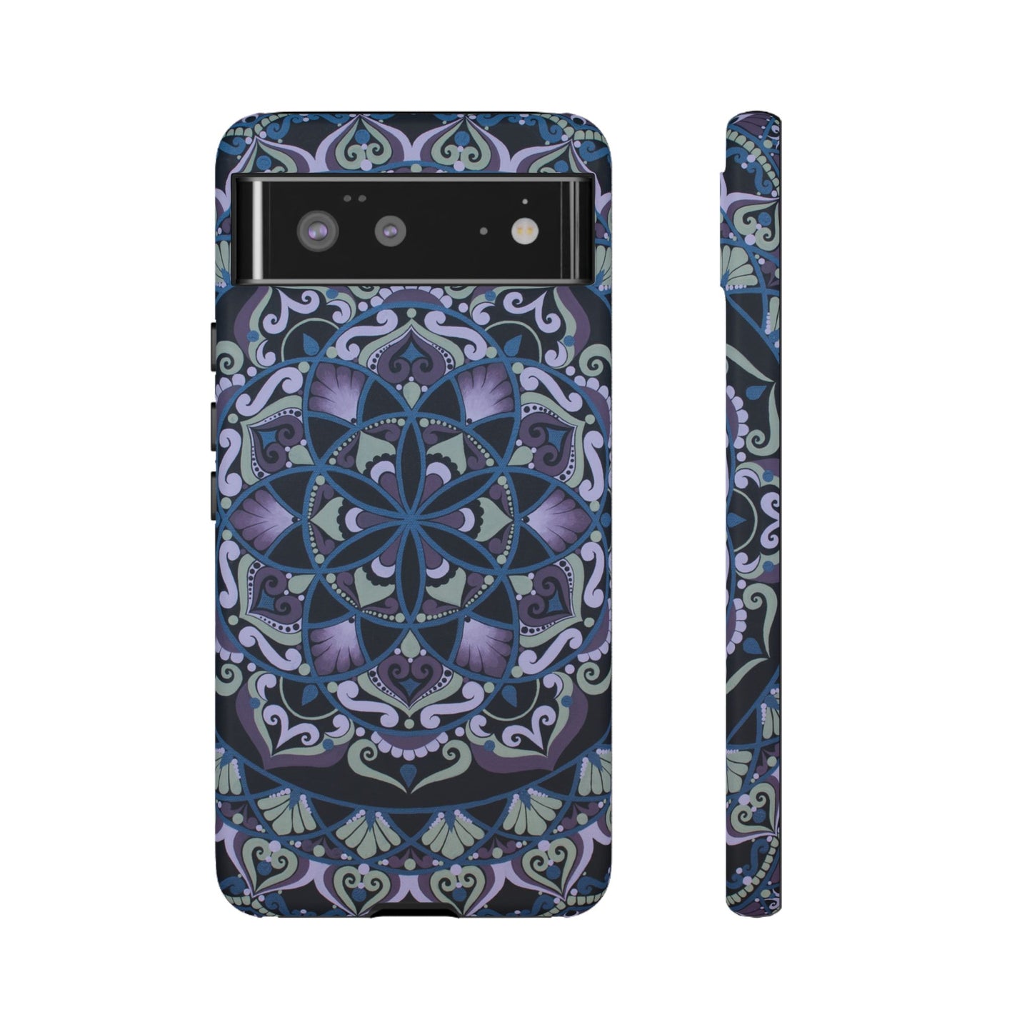 "Wisteria Bloom" Mandala Floral Tough Phone Case — Purple Blue Boho Protective Cover