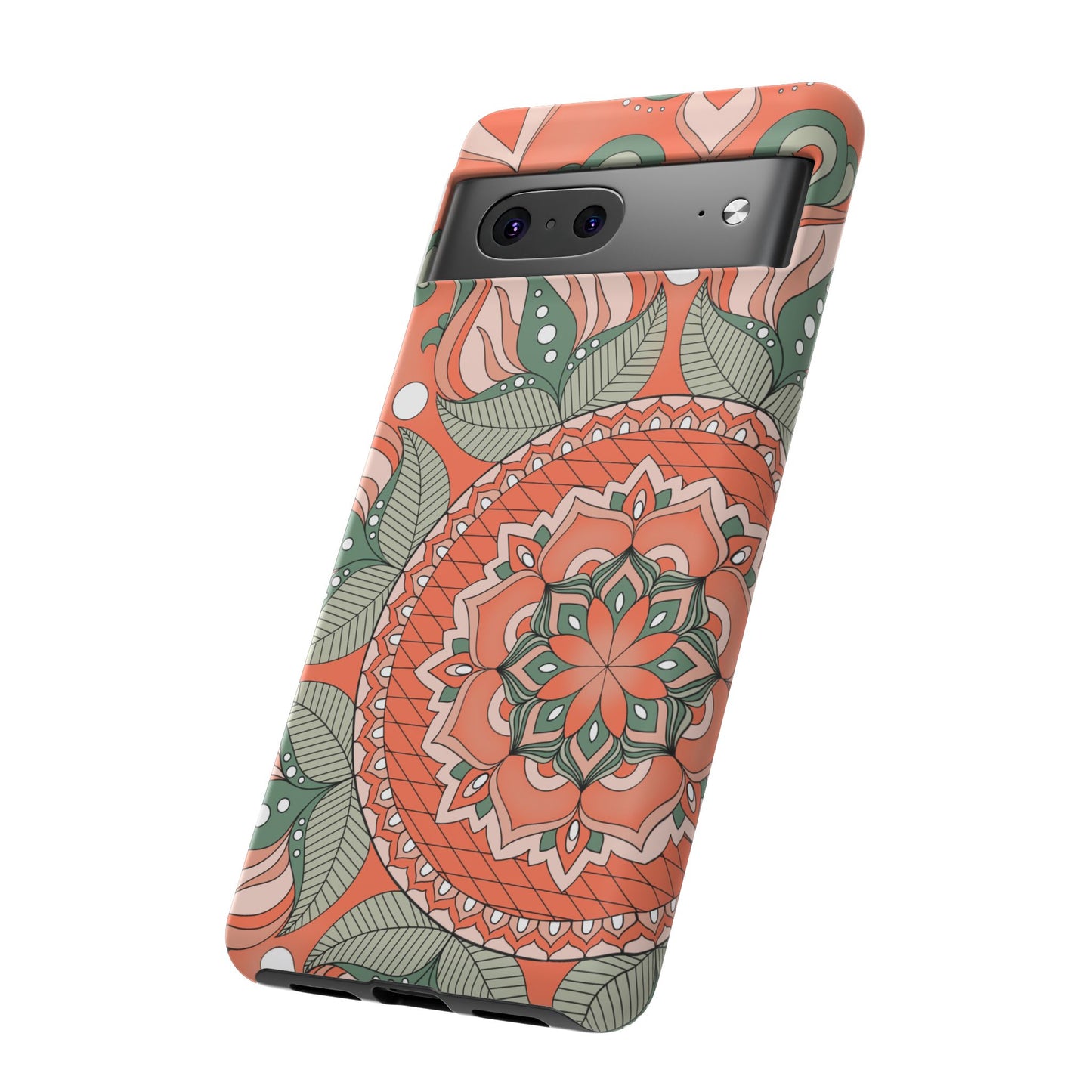 "Persimmon" Mandala Floral Phone Case — Boho Coral Green Protective Cover