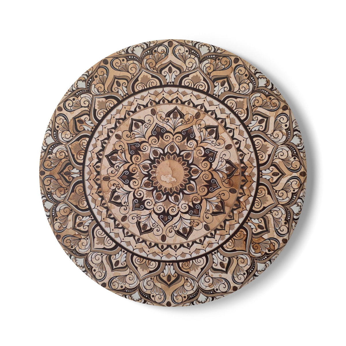 Espresso Beans Mandala Ceramic Coaster — Boho Coffee Lover Gift | Sepia Art Drink Coaster
