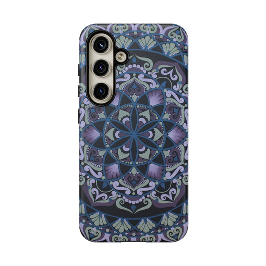 "Wisteria Bloom" Mandala Tough Phone Case — Midnight Blue Purple Boho Protective Cover
