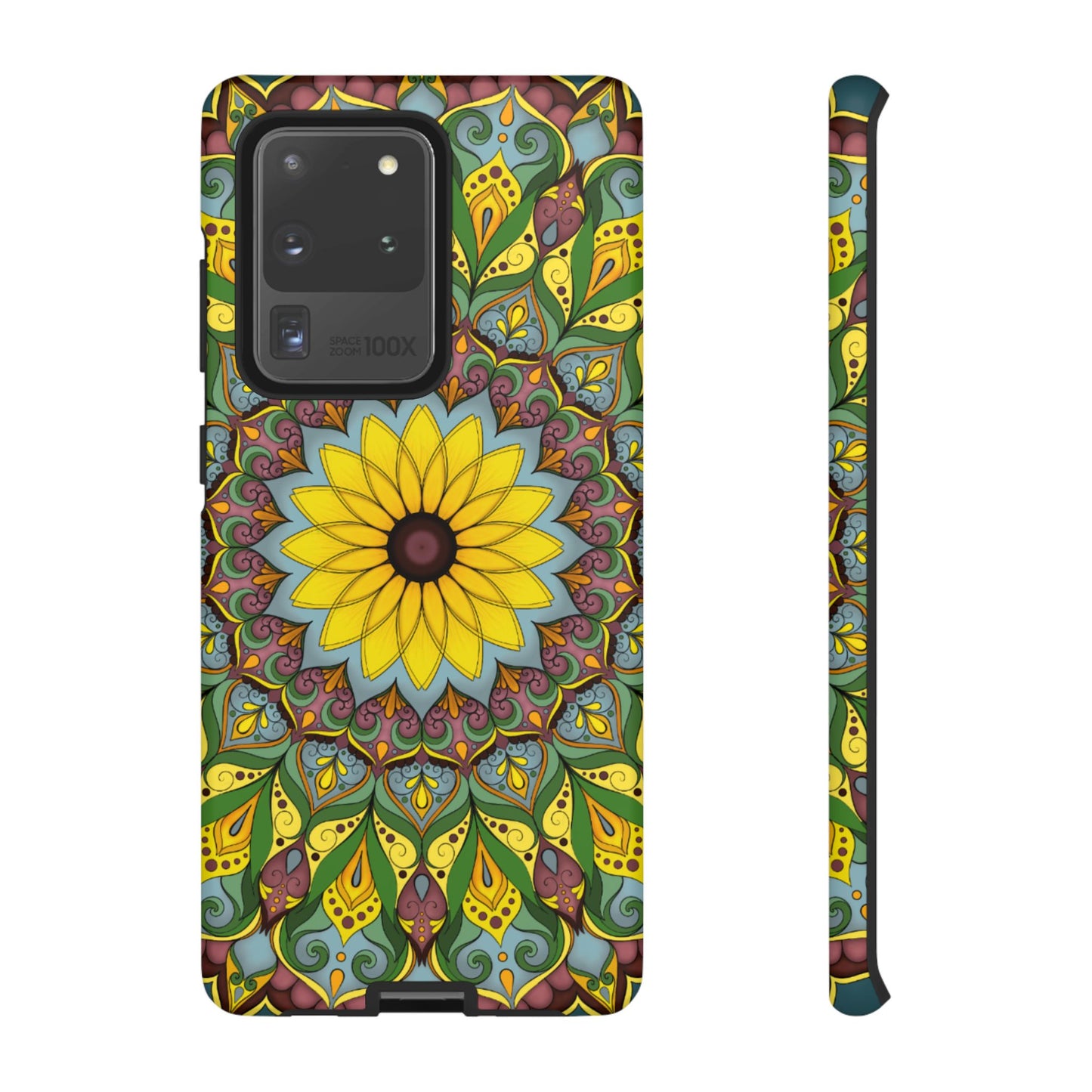 "Black Eyed Susan" Mandala Phone Case — Floral Boho Tough Case