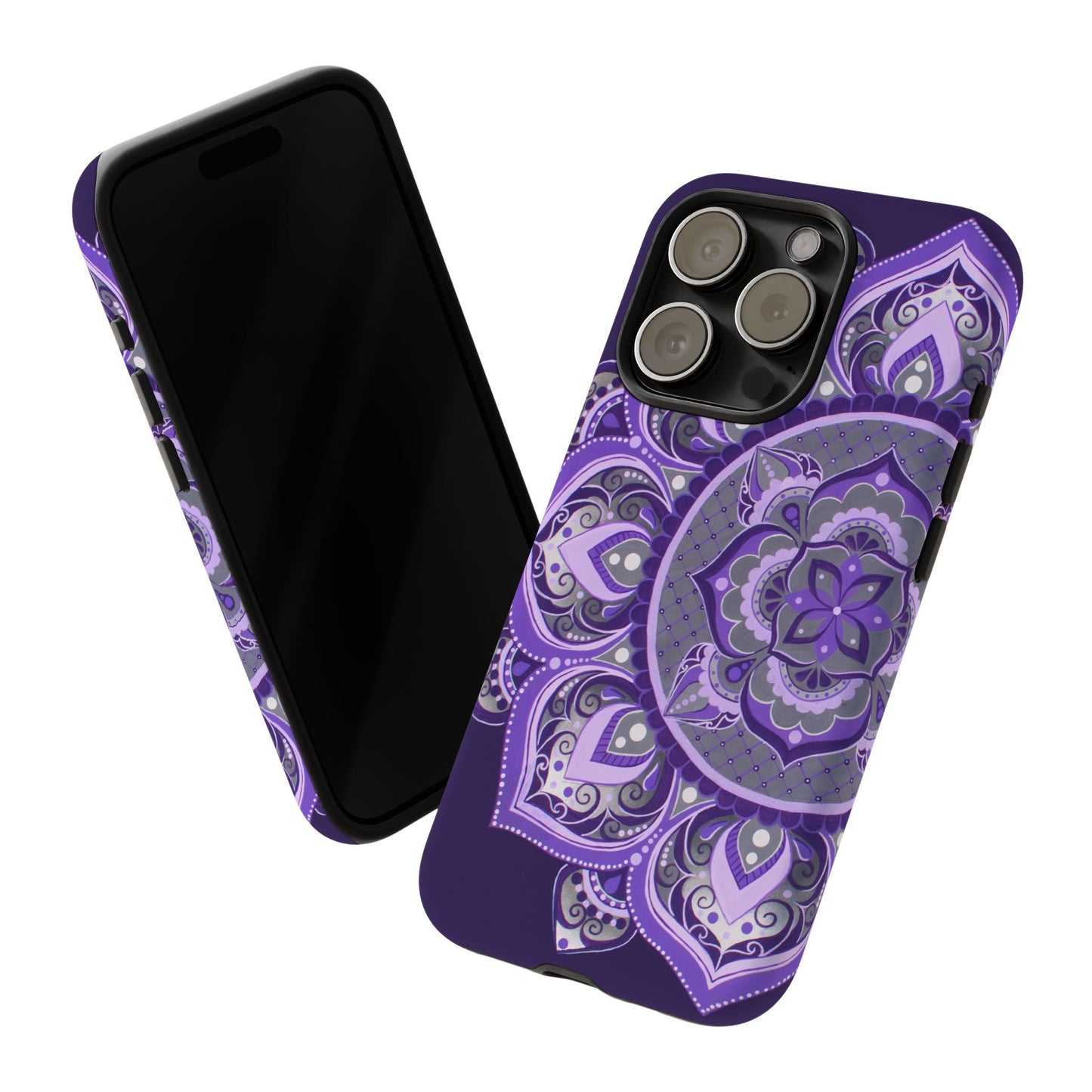Purple Mandala Tough Phone Case — Protective Floral Boho Phone Cover