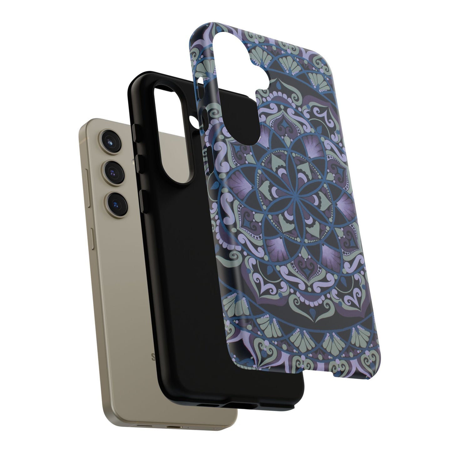 "Wisteria Bloom" Mandala Floral Tough Phone Case — Purple Blue Boho Protective Cover
