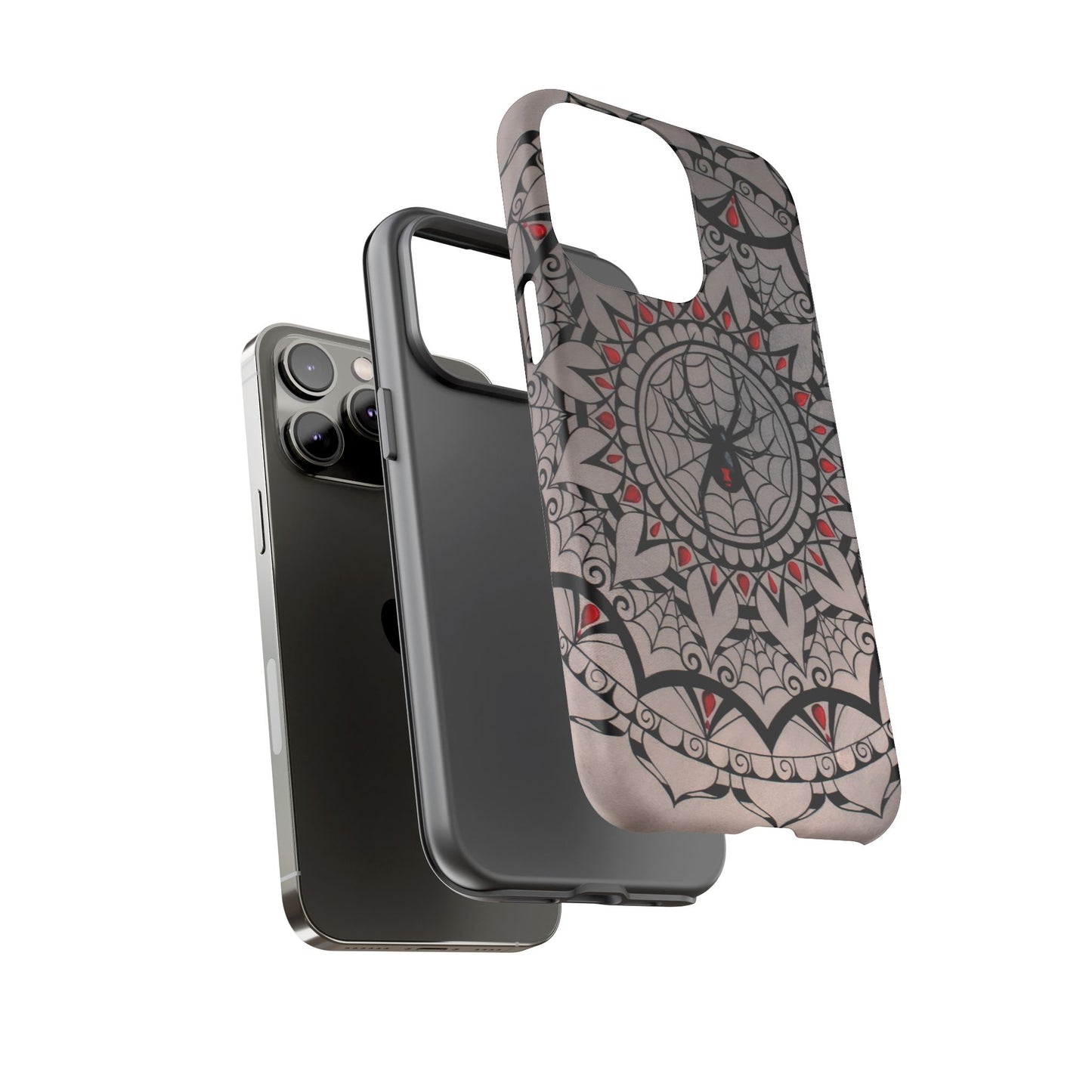Mandala Spider Tough Phone Case - Gothic Red & Black Protective Cover