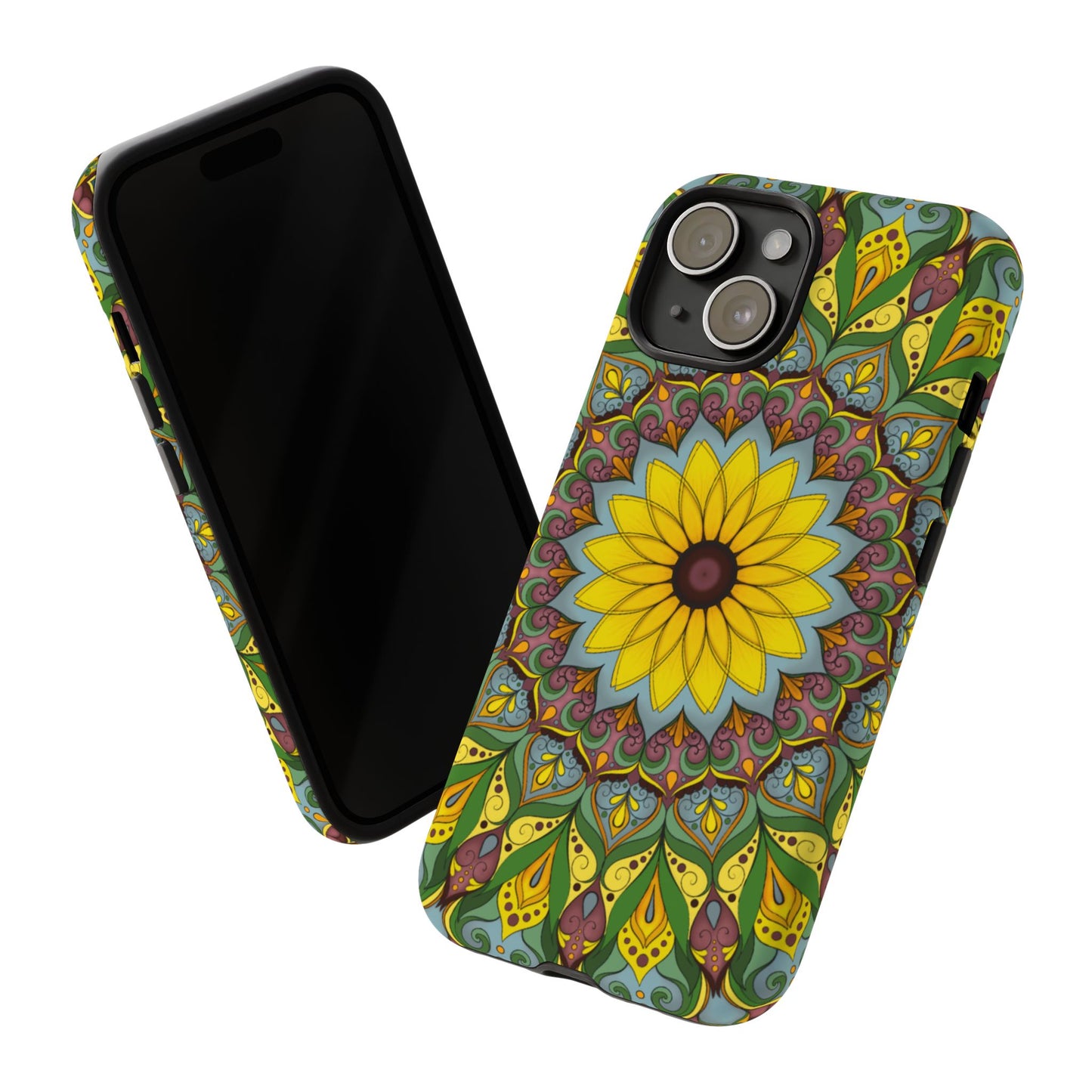 "Black Eyed Susan" Mandala Phone Case — Floral Boho Tough Case