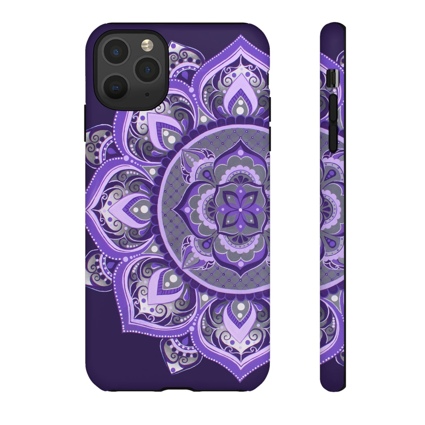 Purple Mandala Tough Phone Case — Protective Floral Boho Phone Cover