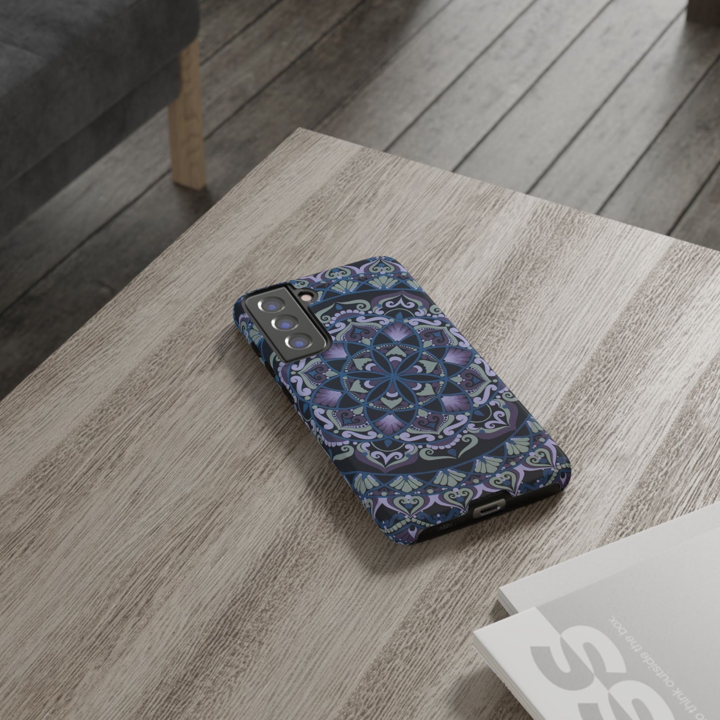 "Wisteria Bloom" Mandala Floral Tough Phone Case — Purple Blue Boho Protective Cover