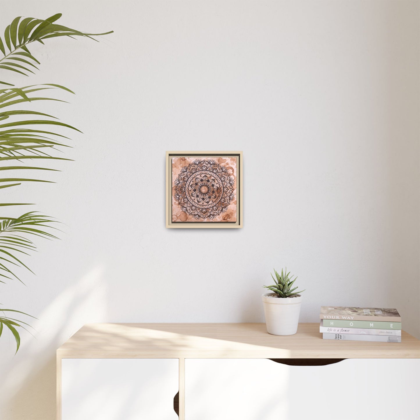 "Espresso Beans" Mandala Wall Art Canvas — Brown Watercolor Framed Print