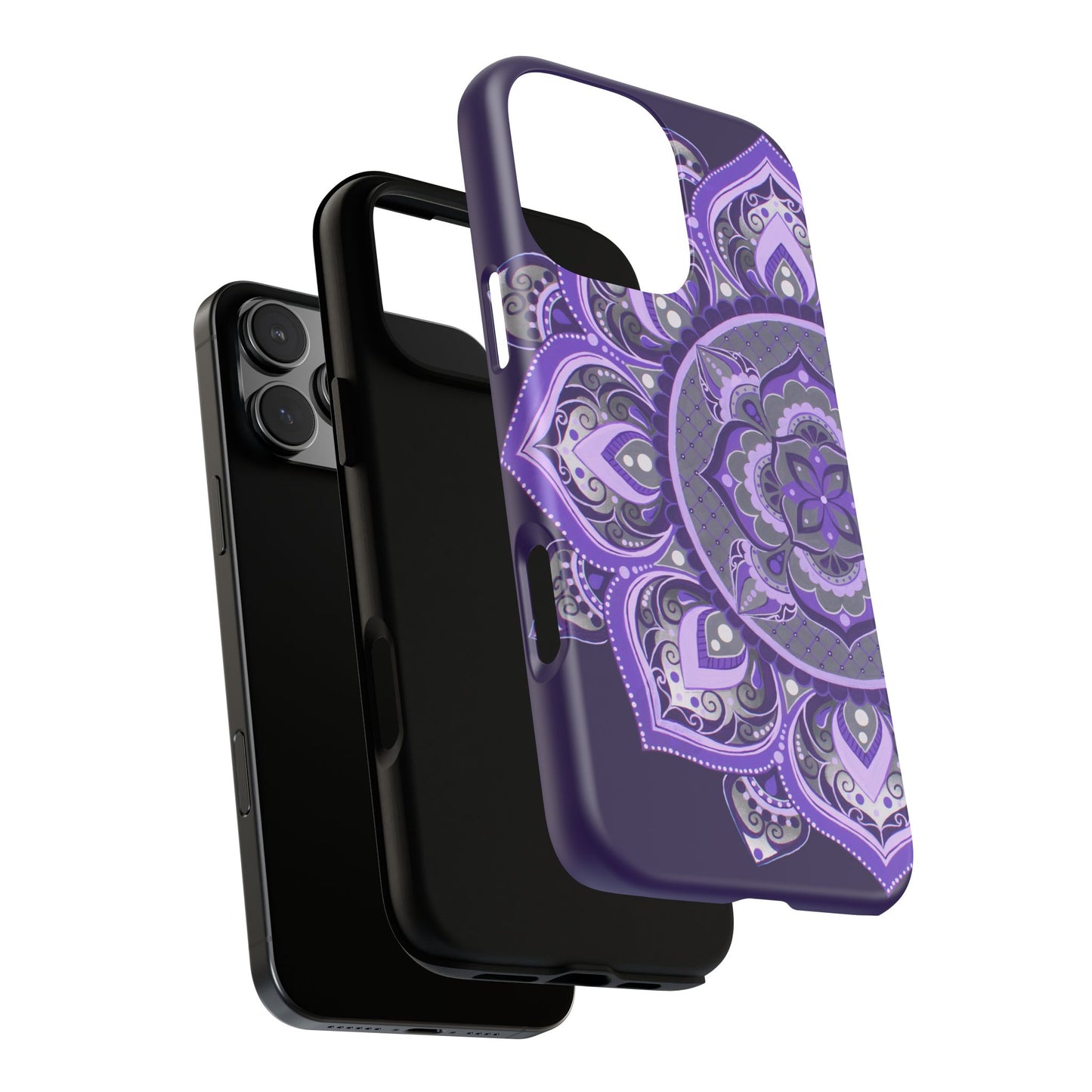 Purple Mandala Tough Phone Case — Protective Floral Boho Phone Cover