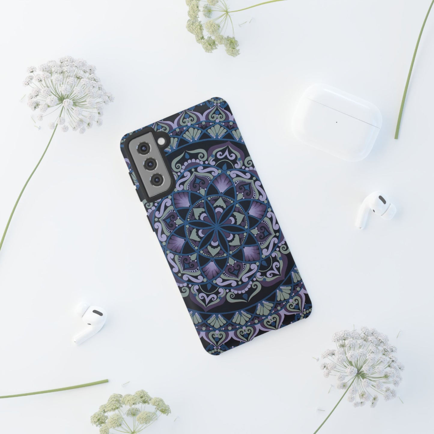 "Wisteria Bloom" Mandala Floral Tough Phone Case — Purple Blue Boho Protective Cover