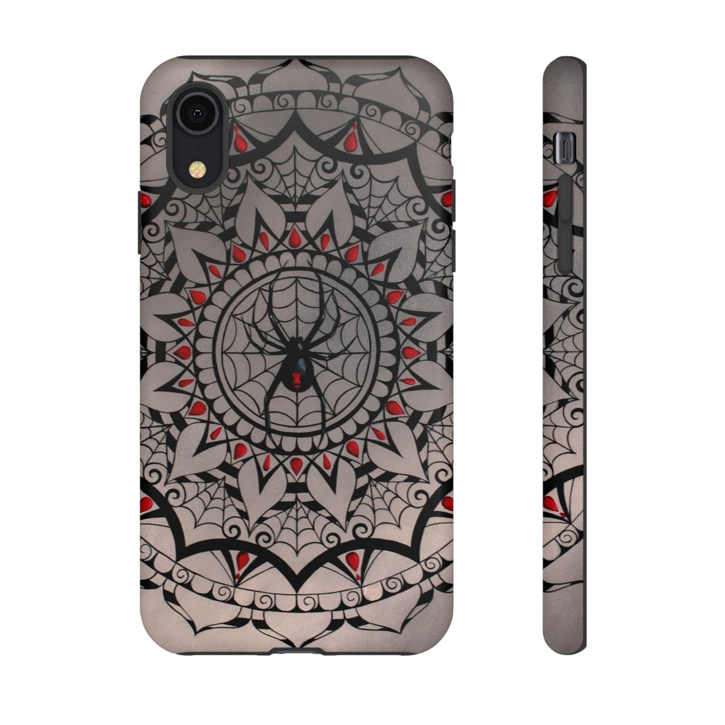 Mandala Spider Tough Phone Case - Gothic Red & Black Protective Cover