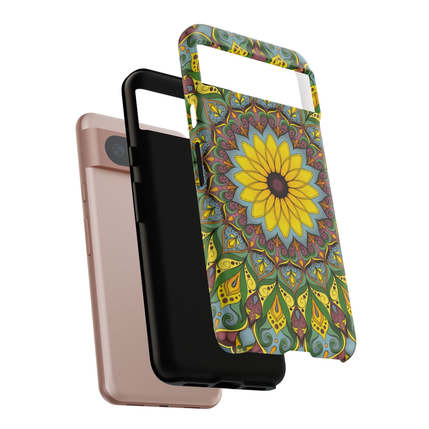 "Black Eyed Susan" Mandala Phone Case — Floral Boho Tough Case