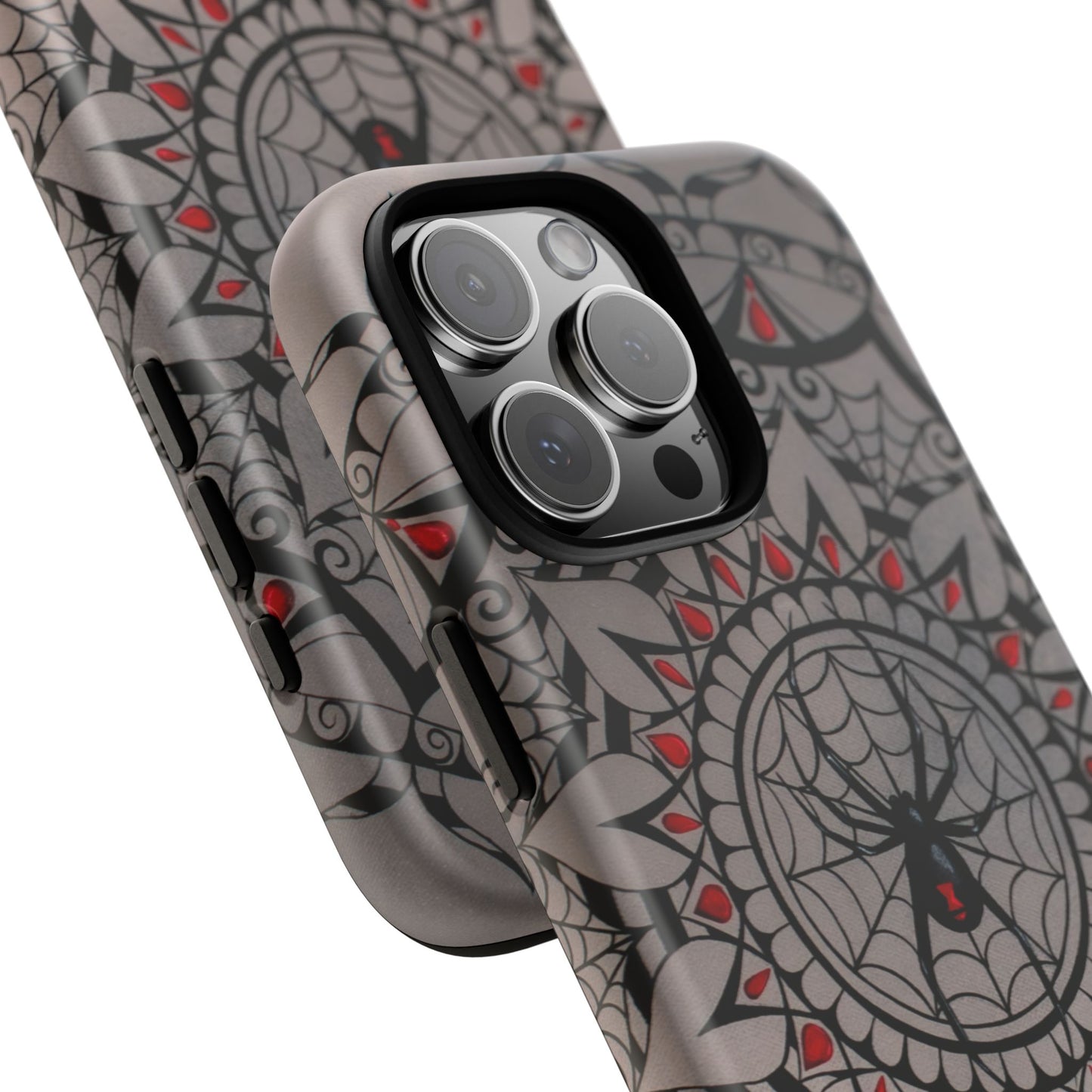 Mandala Spider Tough Phone Case - Gothic Red & Black Protective Cover