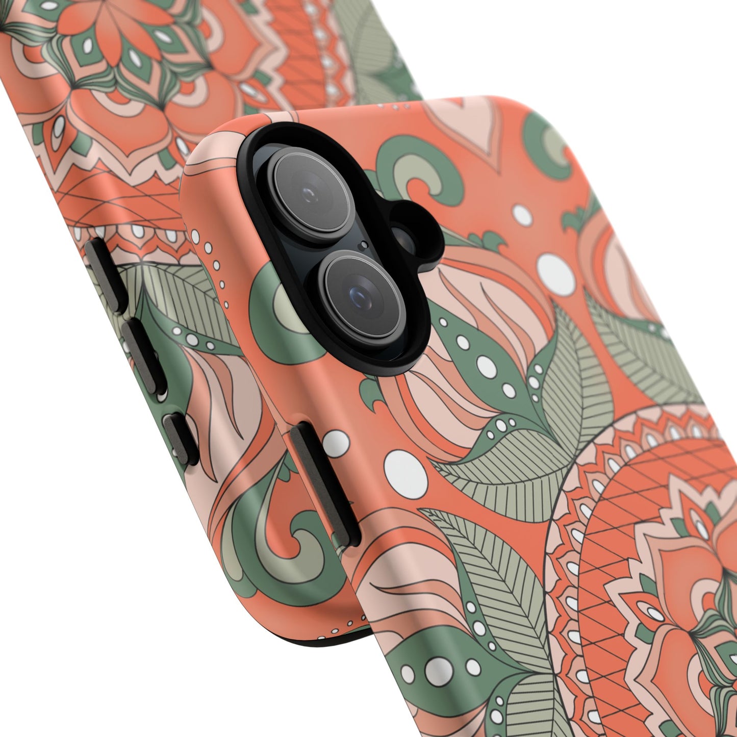 "Persimmon" Mandala Floral Phone Case — Boho Coral Green Protective Cover