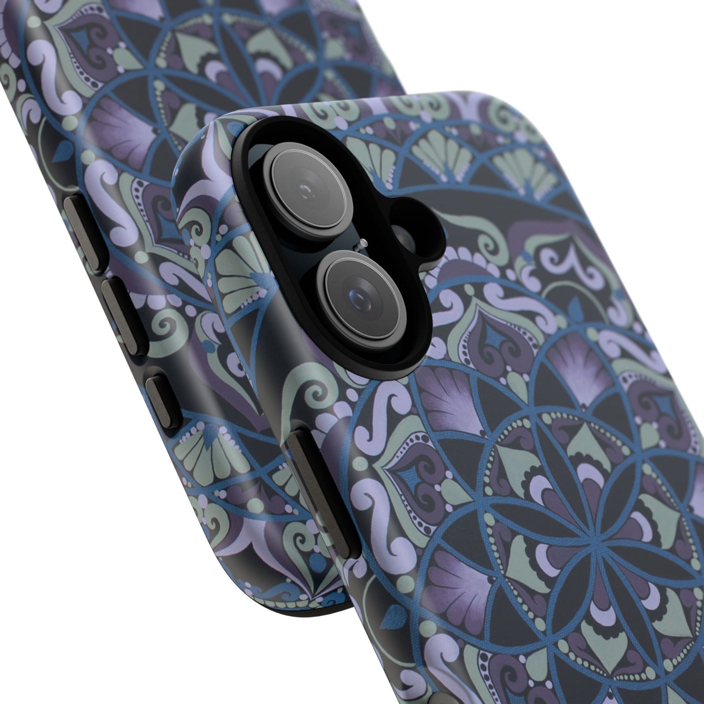 "Wisteria Bloom" Mandala Floral Tough Phone Case — Purple Blue Boho Protective Cover