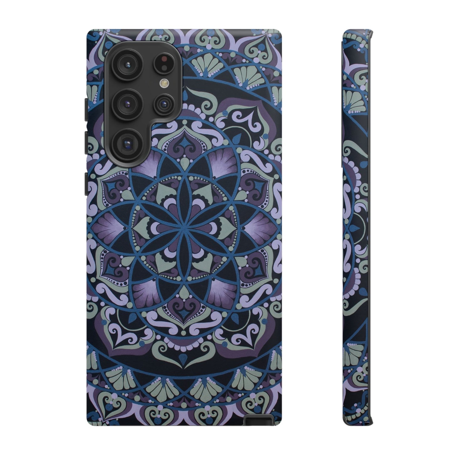 "Wisteria Bloom" Mandala Floral Tough Phone Case — Purple Blue Boho Protective Cover