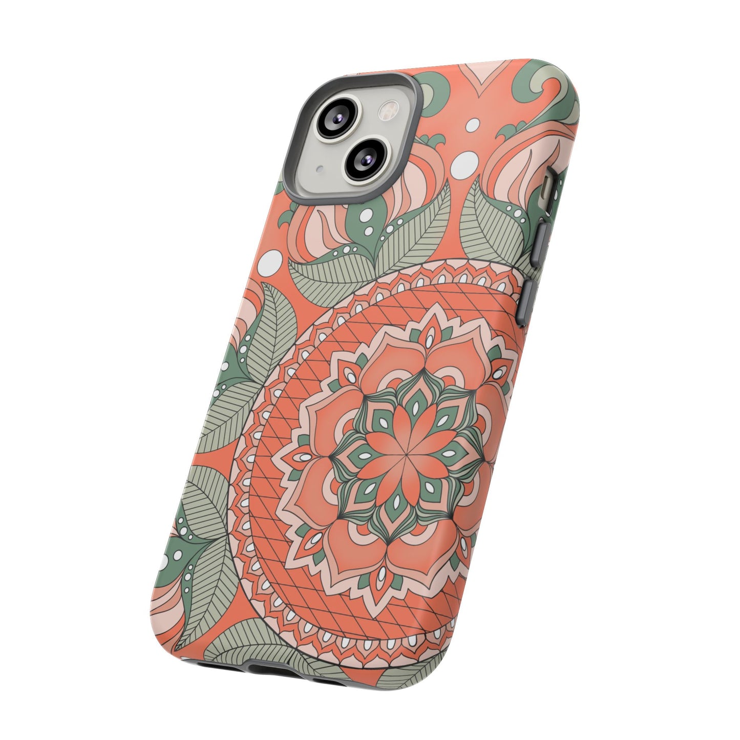 "Persimmon" Mandala Floral Phone Case — Boho Coral Green Protective Cover