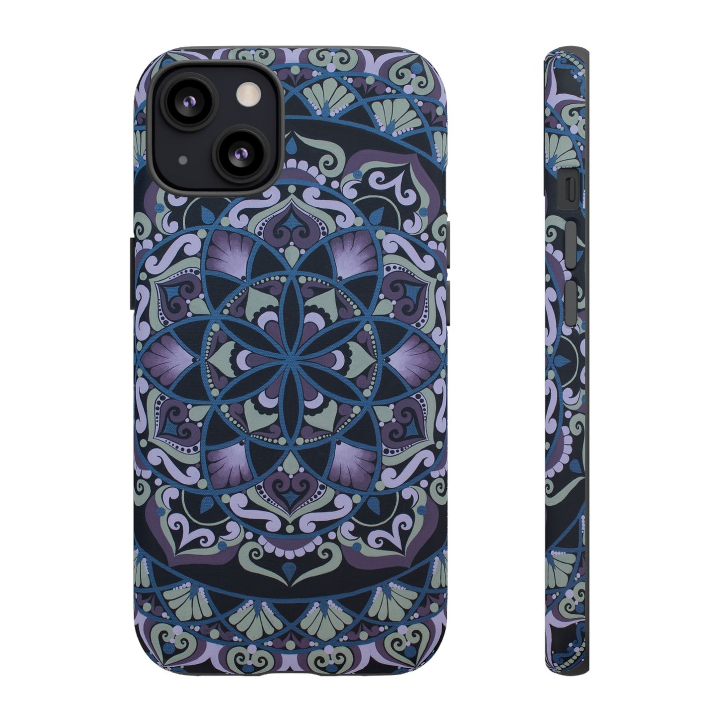 "Wisteria Bloom" Mandala Floral Tough Phone Case — Purple Blue Boho Protective Cover