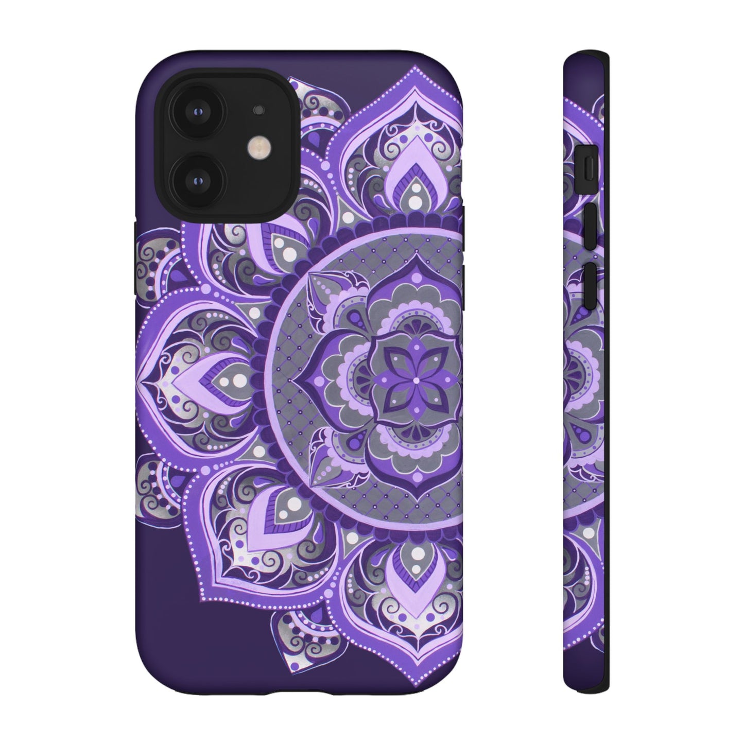 Purple Mandala Tough Phone Case — Protective Floral Boho Phone Cover