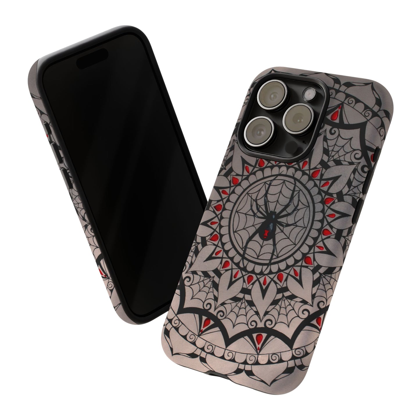 Mandala Spider Tough Phone Case - Gothic Red & Black Protective Cover
