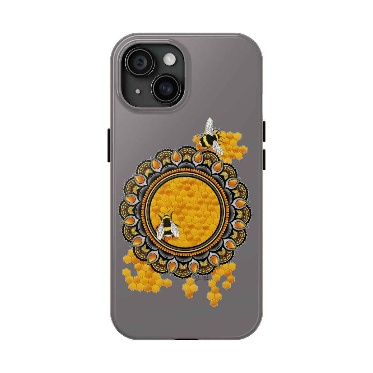 Bee Honeycomb Mandala Tough Phone Case — Artisan Honey Bees Protective Cover