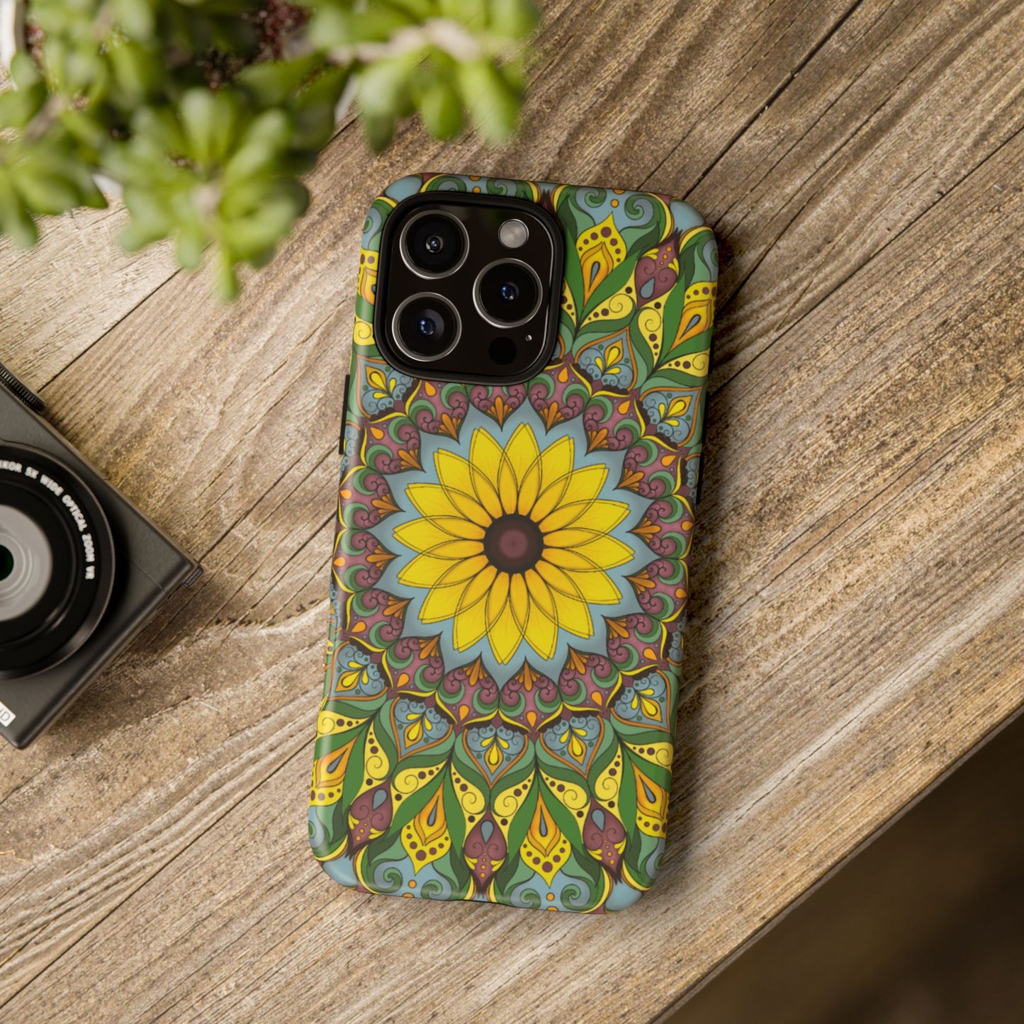 "Black Eyed Susan" Mandala Phone Case — Floral Boho Tough Case