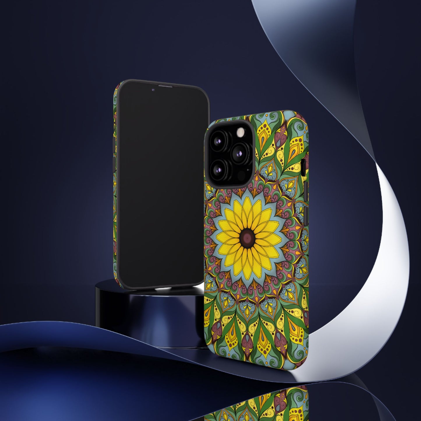 "Black Eyed Susan" Mandala Phone Case — Floral Boho Tough Case