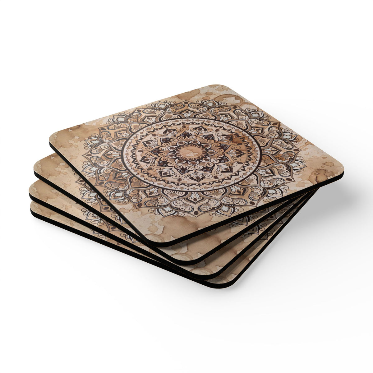 Mandala Cork Coaster Set — Espresso Beans Boho Coaster Set (4-Pack)