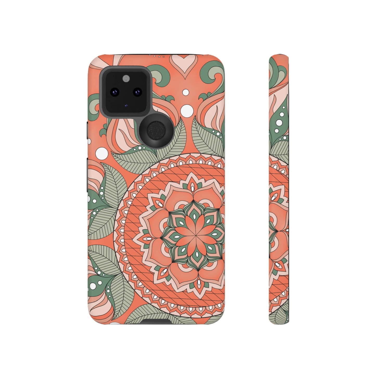 "Persimmon" Mandala Floral Phone Case — Boho Coral Green Protective Cover