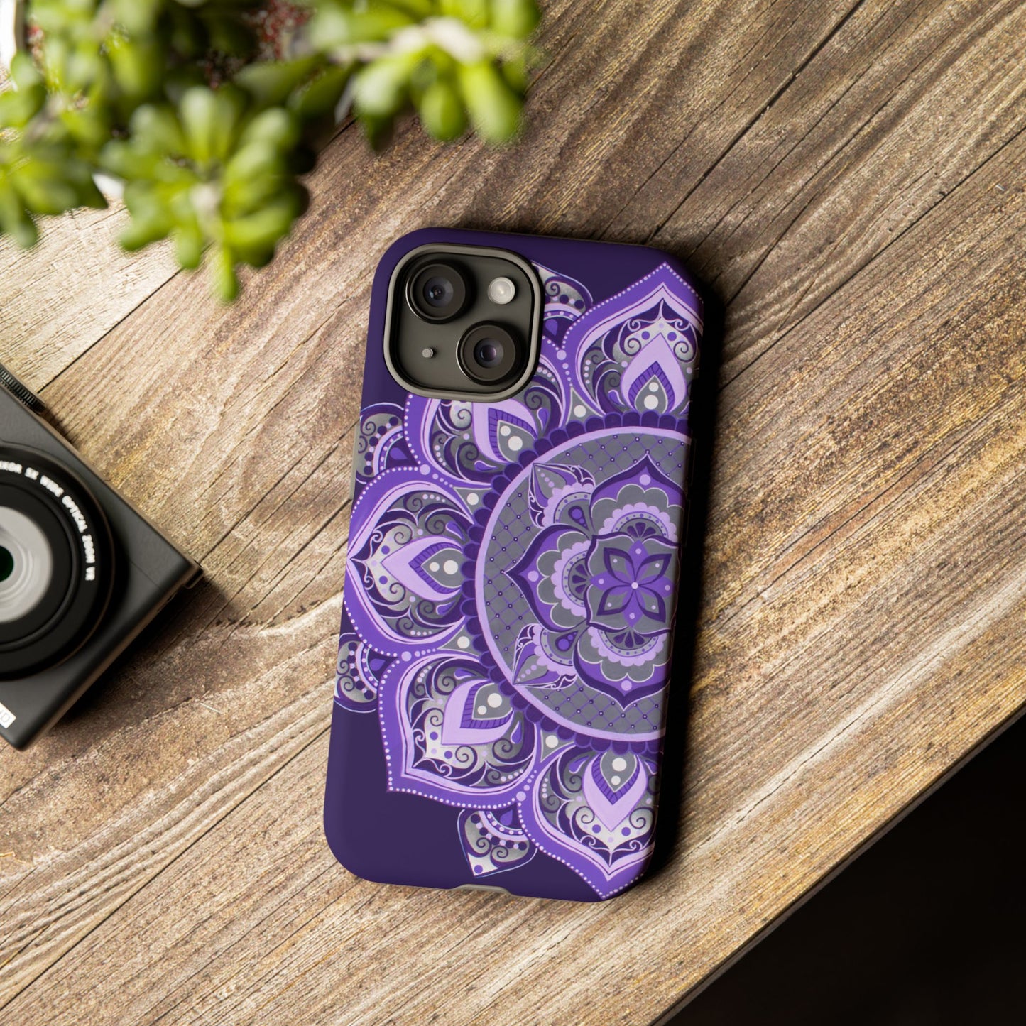 Purple Mandala Tough Phone Case — Protective Floral Boho Phone Cover