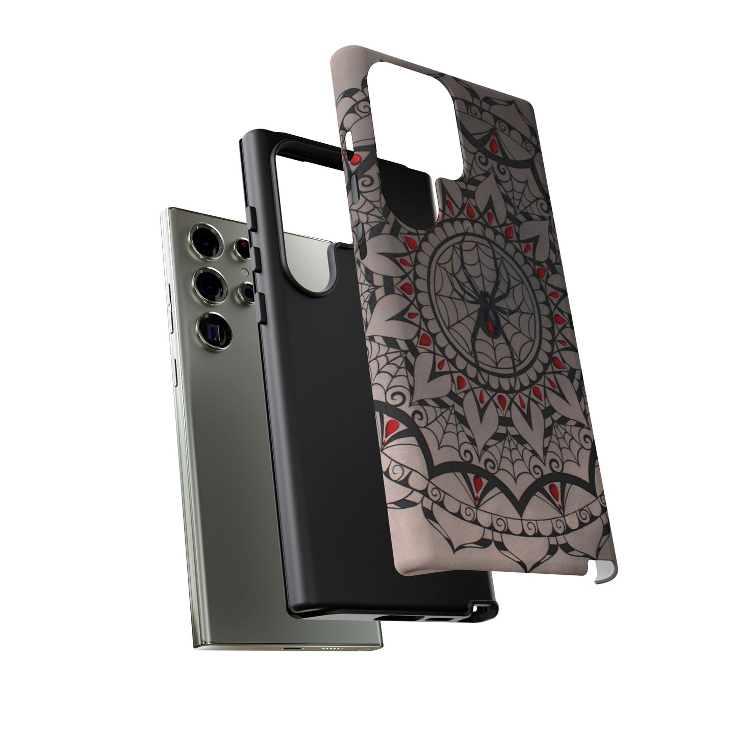 Mandala Spider Tough Phone Case - Gothic Red & Black Protective Cover