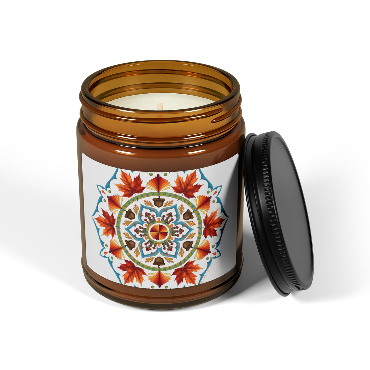 Autumn Mandala Soy Candle in Amber Jar