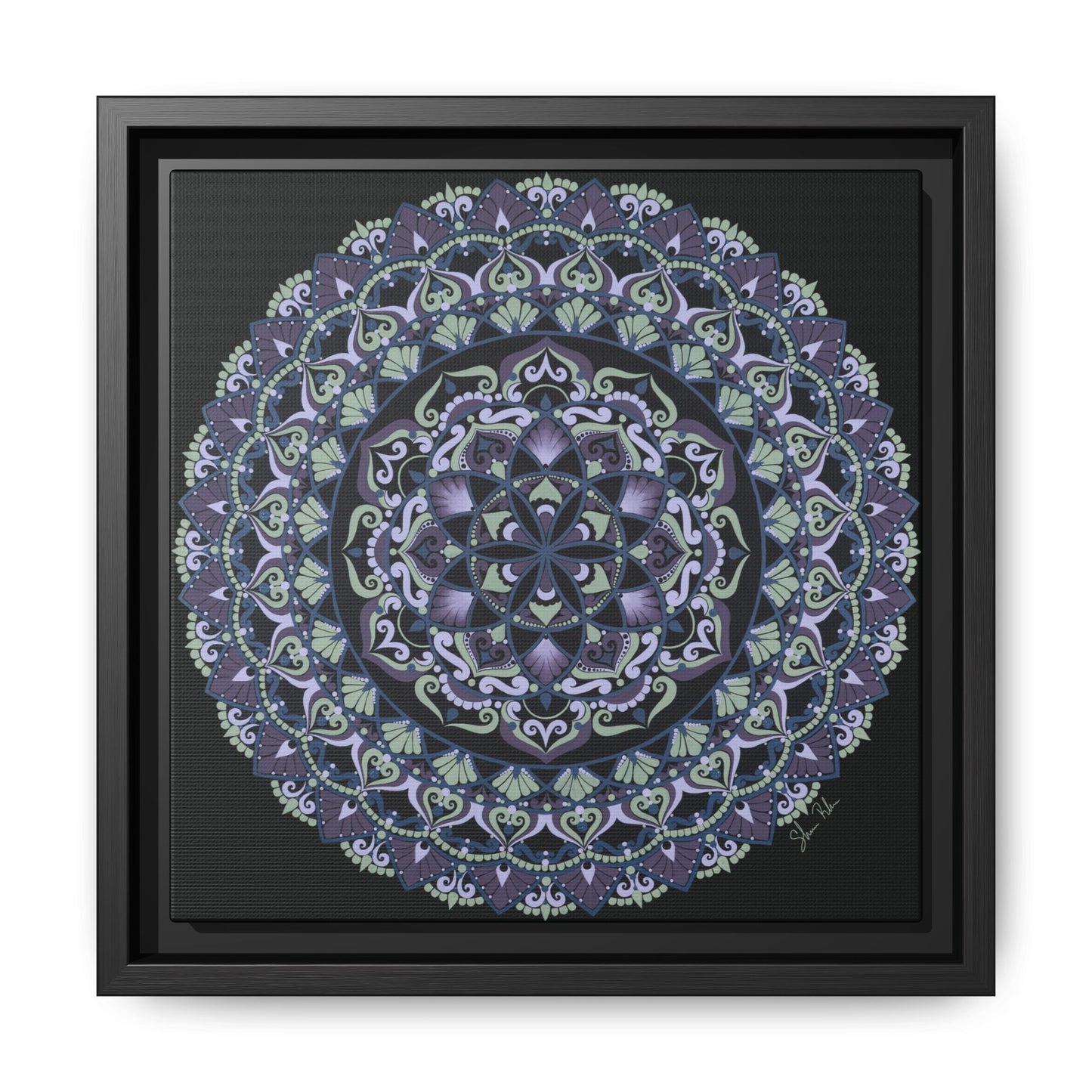 Framed "Wisteria Bloom" Mandala Wall Art — Purple Floral Geometric Canvas